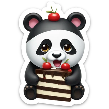 Panda eating Black Forest cake sticker