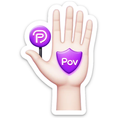 A 3D stylized cartoon hand holding a glowing neon purple sign that says "POV", high contrast, vibrant lighting, clean edges, white background. sticker