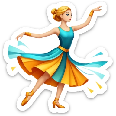 Icon for Contemporary Dance: bright modern clothing, dynamic abstract shapes, movement lines, and stage lighting like spotlights. The icon should convey the energy and creativity of contemporary dance through symbols and visual elements. Transparent background. sticker