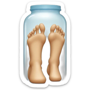human legs standing on the floor with an ((empty transparent jar)) between them,outside,to the left and to the right,front view sticker