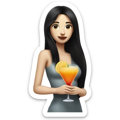 Pale girl with long black hair drinking cocktail sticker