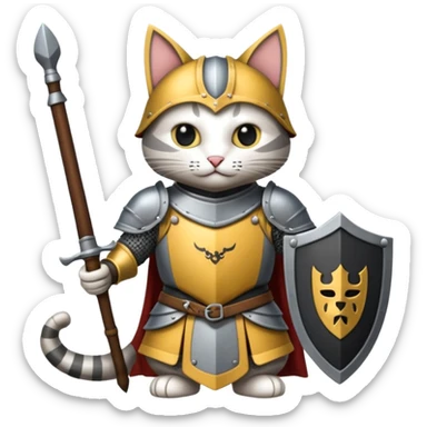 Crea un gato con armadura medieval sticker