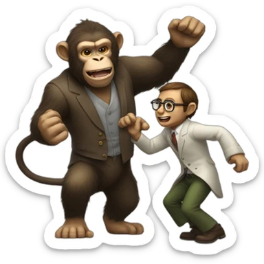 a monkey professor beating an ogre sticker