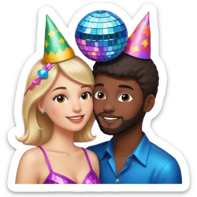 White Girl kissing black boyfriend with disco ball and party  sticker