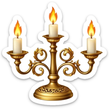 fancy three-candle holder with glowing flames sticker