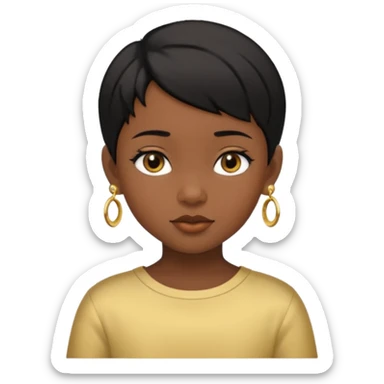 girl child with black short hair and gold earring and black skin sticker