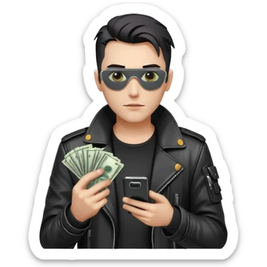 cyber punk man holding money and phone sticker