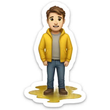 guy brown hair standing in a yellow puddle  sticker
