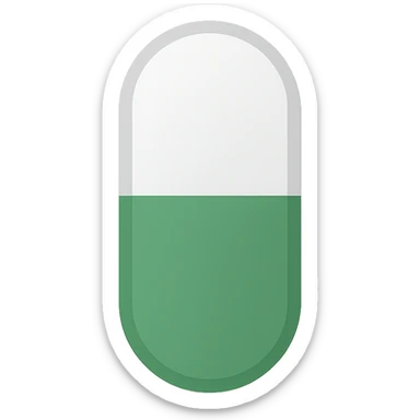 a pill that is half white and half green, flat color icon style sticker