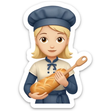 Baking humanless avatar in clean vibrant style illustration. Fresh bread and rolling pin, warm golden tones, simple shapes, flat design, high contrast, cozy and friendly. sticker
