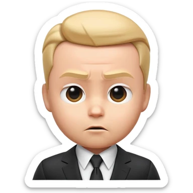 "Create a 3D emoji of Big Boss Baby’s face with his sharp suit collar peeking out, slicked-back hair, and a serious, confident expression." sticker