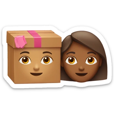 Two tan girls holding a pink rectangular box  sticker