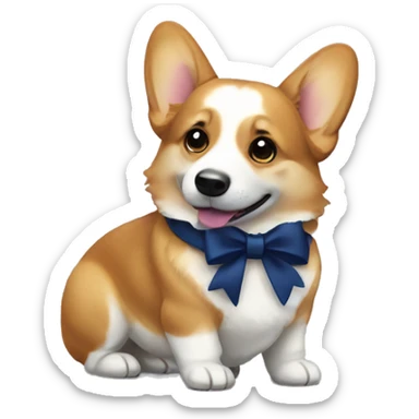 Corgi dog wearing a dark blue bow sticker