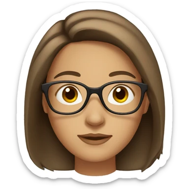 Woman with brown hair and a glasss sticker