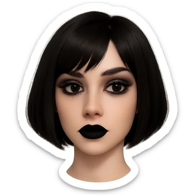 Isolate and keep only the face of Samsung Sam, removing neck and torso. The face should have black bob haircut and gothic style makeup. Preserve transparent background. sticker