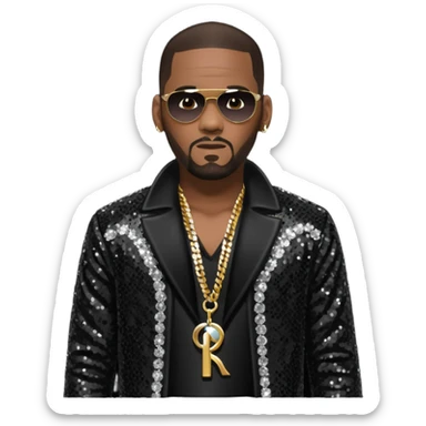 R. Kelly with dark brown hair, black sequin tour outfit sticker