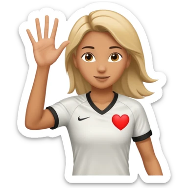 Blind drawing of a female soccer player running holding up her right hand, showing the I love you in sign language ￼ sticker
