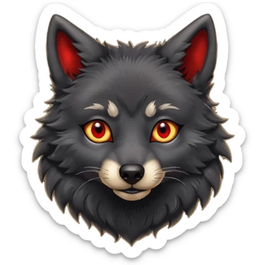 cute black wolf, red eyes with gold hoops in ears sticker