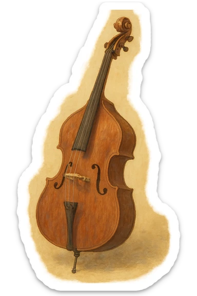 upright bass, soft, painterly, whimsical, no background sticker