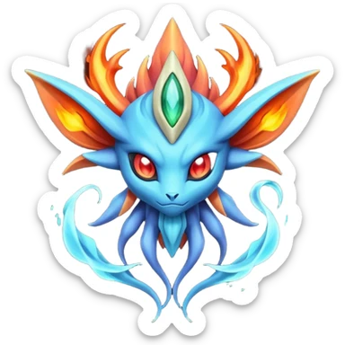 Futuristic volcanic elemental badass cool tough evil Suicune-Bayleaf-Celebi-Pokémon-Fakémon-hybrid-creature sticker
