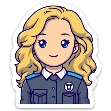 911 dispatcher girl long curly blonde hair blue eyes dark gray uniform  sticker