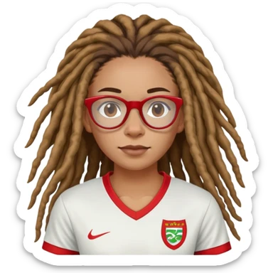 Freckled nose and Rihanna soccer mom dreadlocks island red and white jersey and cool cat eyeglasses sticker