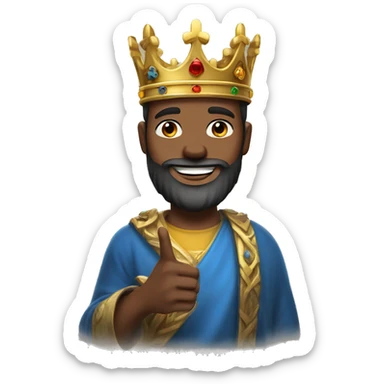 a man with a king's crown, beard, smiling and making the peace sign sticker