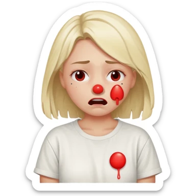 a pretty bratz fair girl crying with a red nose from crying in a loose oversized off white tshirt  sticker