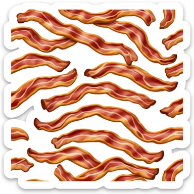 Cinematic crispy sizzling bacon, slightly curled, golden-brown with a perfect crunch, glistening with rich flavor, deep warm tones, served on a breakfast plate, comforting and indulgent. sticker