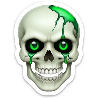 Bleeding skull with glowing green eyes and a sinister smile sticker