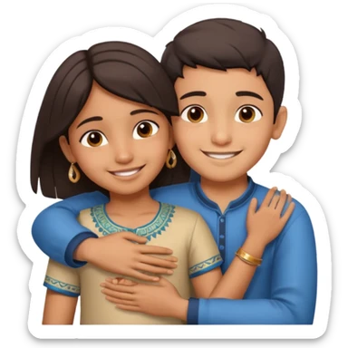 indian boy hugging indian girl from behind... boys hand down near navel of girl... boys head on the shoulder of girl sticker