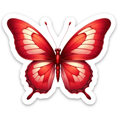 Cinematic Realistic Noble Red Butterfly Portrait Emoji, Poised and elegant, with delicate, translucent wings rendered in rich ruby and scarlet hues, a slender, graceful body with intricately detailed textures, and soft, reflective eyes, illuminated by natural light, high shine, intelligent and regal, styled with an air of refined natural splendor, focused and attentive, soft glowing outline, capturing the essence of a watchful and confident red butterfly that appears to emerge majestically from the screen! sticker