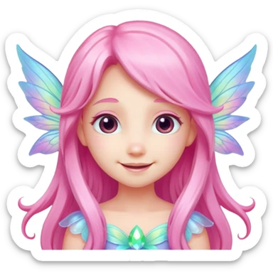 A tiny pastel fairy with pink long hair with glowing wings and a sweet smile  sticker