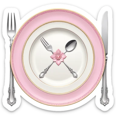 A luxurious plate with pink accents and elegant details, fork and knife side sticker