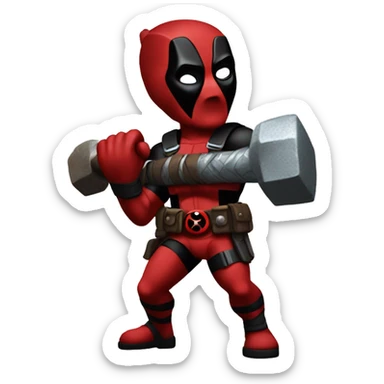 Deadpool throwing thors hammer sticker