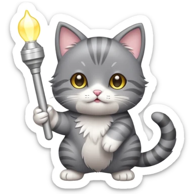 chibi cute gray cat holding a light stick happily sticker