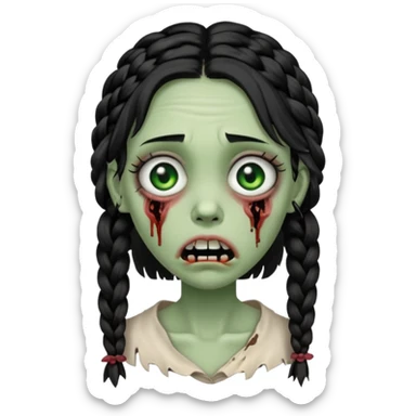 make a zombie with a droopy ruined mouth girl with black braids sticker