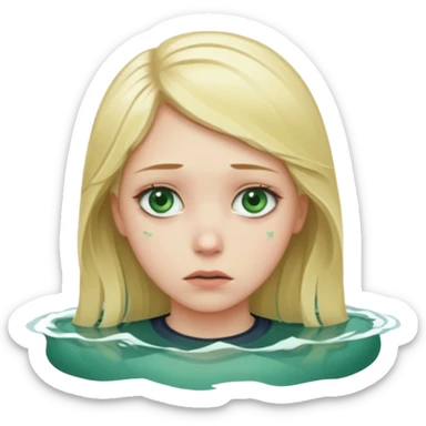 sad depressed weak cs major who is a pretty girl with blond hair and green eyes drowning on ship, very pretty very sad and weak. Near death almost dead drowning. But the pretty girl is like the whole ship and her face is on the helm. sticker