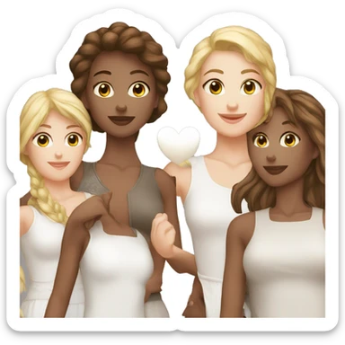 dream work team women 2 white 1 brown heart sticker
