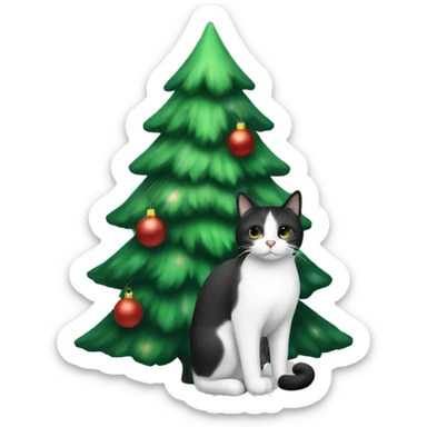 Christmas tree and black-and-white Cat  sticker
