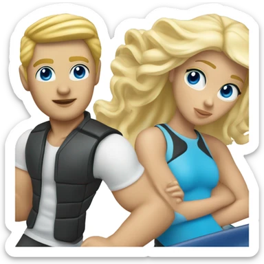 blonde hair blue eye man, and blonde hair blue eyed girl hoppin off a jetski sticker