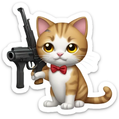 cat with a gun and a bow sticker