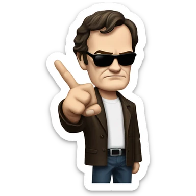 Quentin Tarantino shows the finger sticker