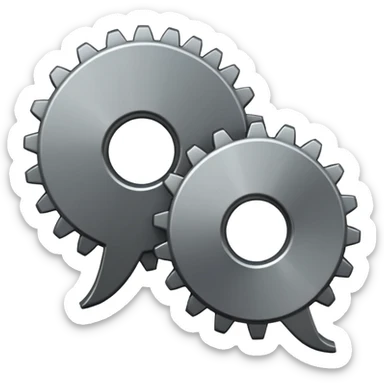 two overlapping speech bubbles, one with a gear sticker