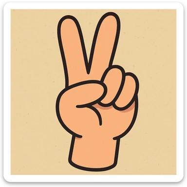cartoon style hand showing a peace sign gesture with the ring finger touched by the thumb, colorful, playful sticker