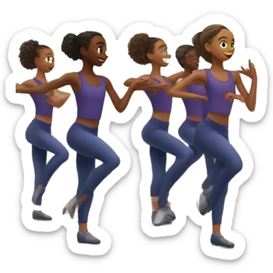 A group of 10 teen dancers rehearsing their dance in front of the mirror in a dance class sticker
