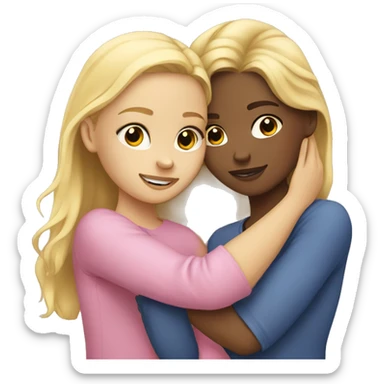 light skinned girl and blonde girl hugging sticker
