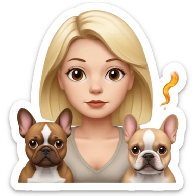 Weed smoking blonde women with brown French bulldog and white and brown French bulldog sticker