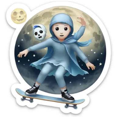 skater boi  ghost skating under a moon sticker