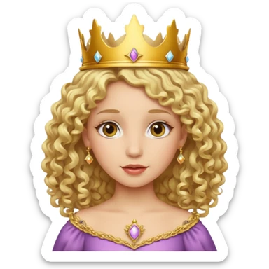 Princess with curly blonde hair, small crown sticker